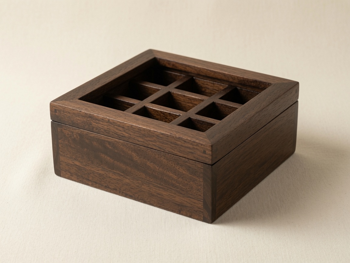 Wooden Spice Organizer — closed, lid shut, angled view