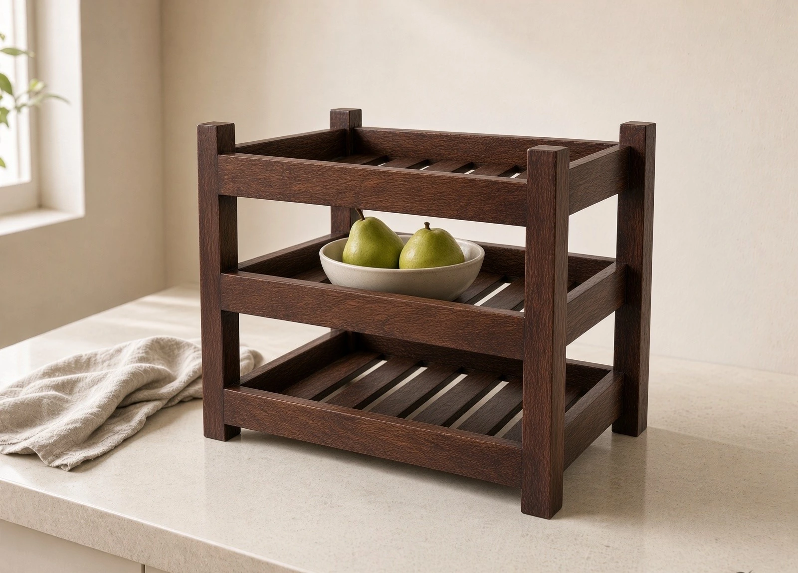 3-tier wooden kitchen storage rack