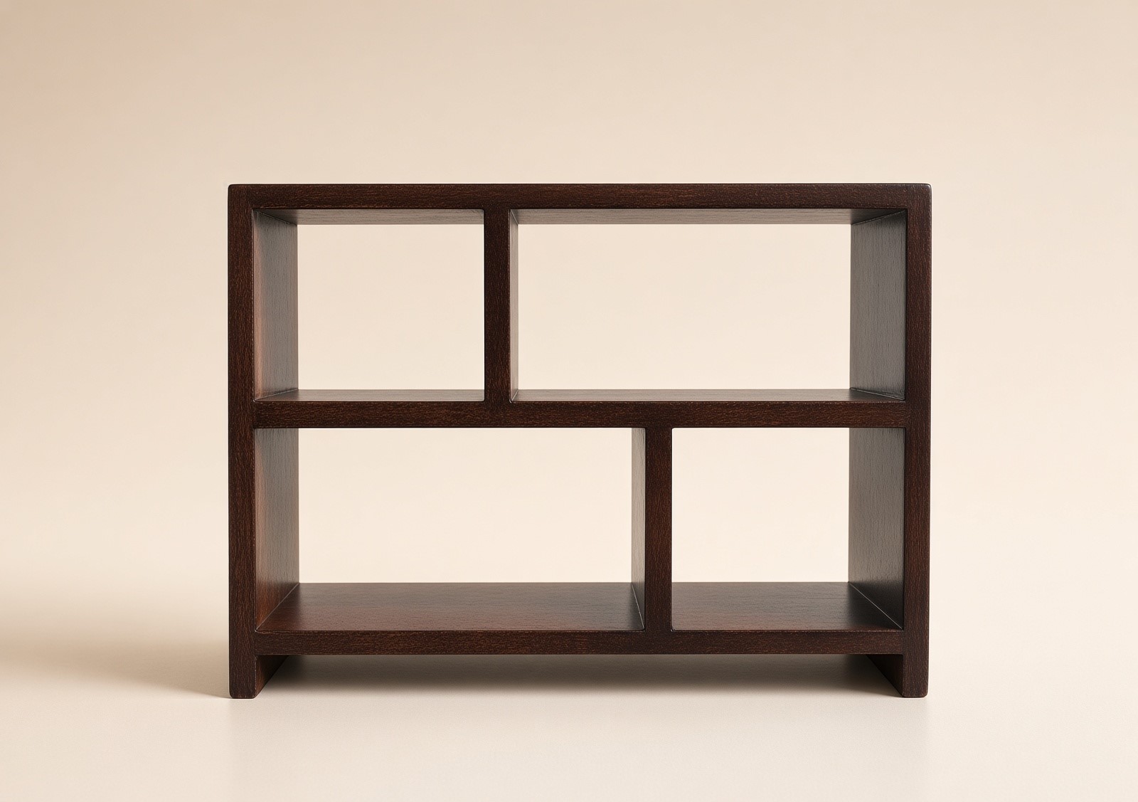 Wooden Desktop Shelf front view showing the symmetric four-compartment open frame
