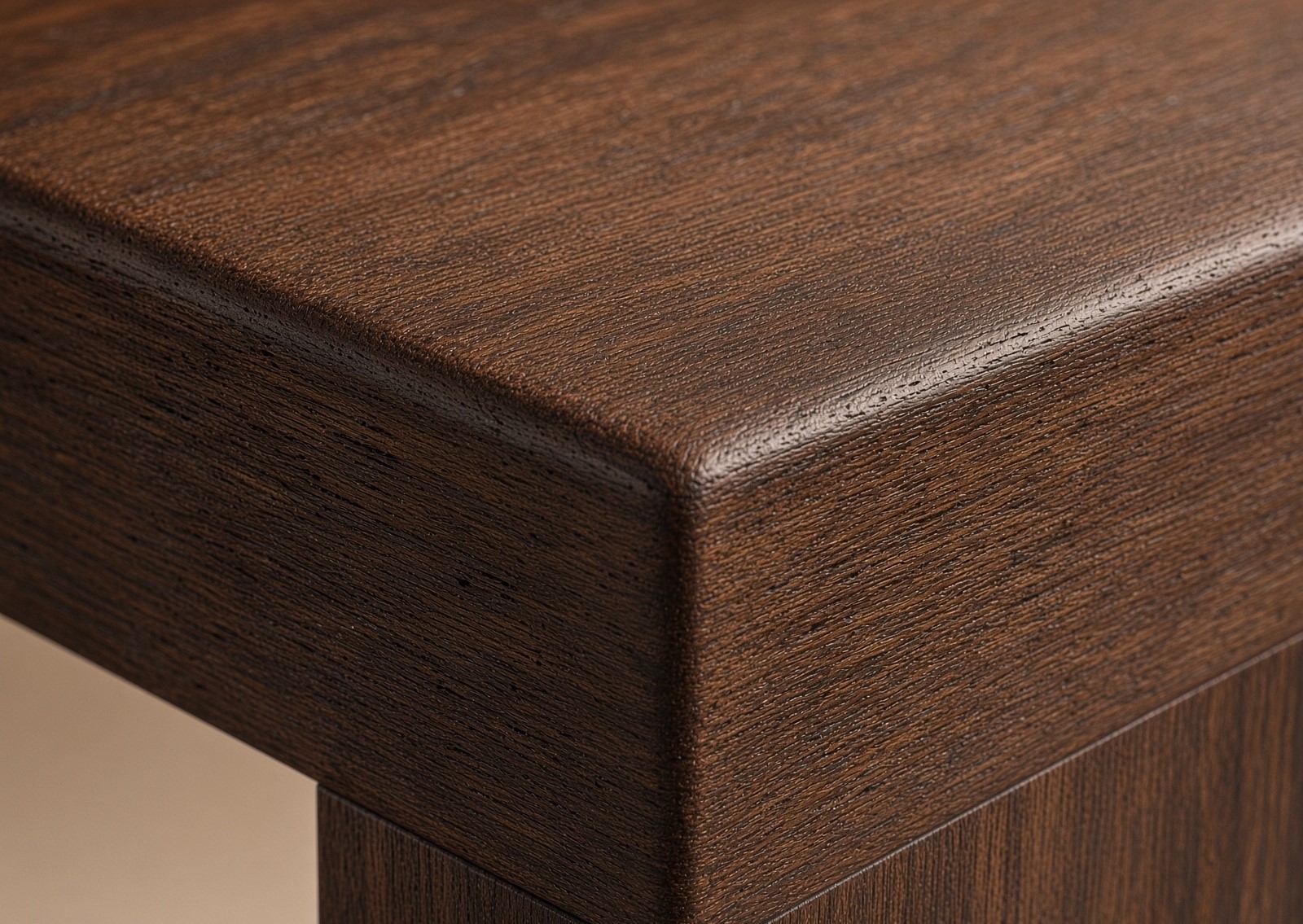 Close-up of natural Acacia wood grain on the Wooden Desktop Shelf's edge
